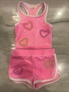Baby Sara Pink Heart Tank & Shorts Set 12 months EUC